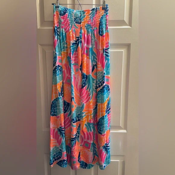 LILLY PULITZER Palm Pineapple Long Maxi Pink Orange Blue Skirt Floral size M - Picture 6 of 16